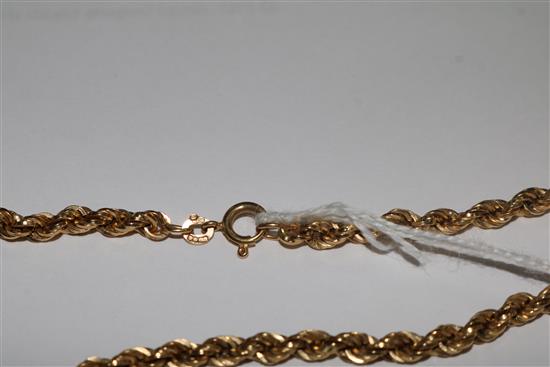 An Italian 18ct gold ropetwist chain, 70cm.